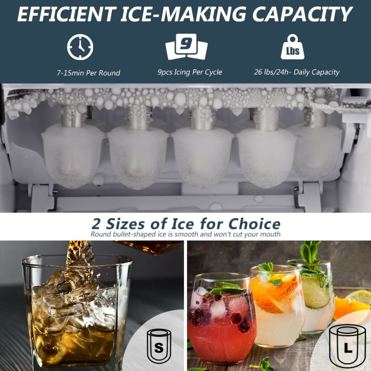 Stainless Steel 26 lbs/24 H Self-Clean Countertop Ice Maker MachineCostway Gallery View 8 of 13