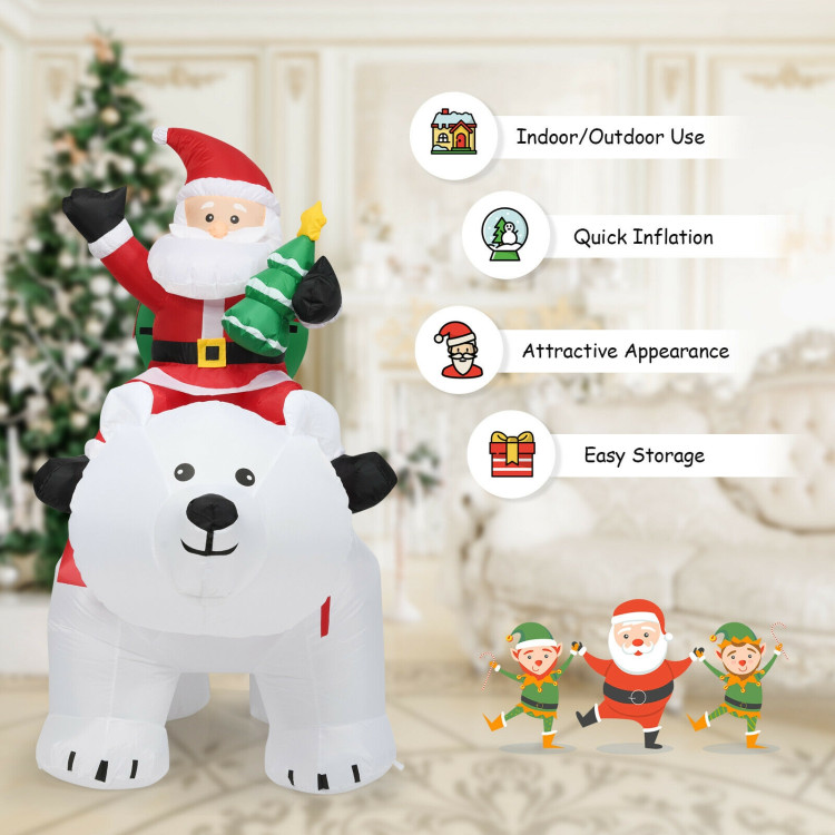 6.5 Feet Christmas Inflatable Santa Riding Polar Bear with Shaking Head LED LightsCostway Gallery View 2 of 9