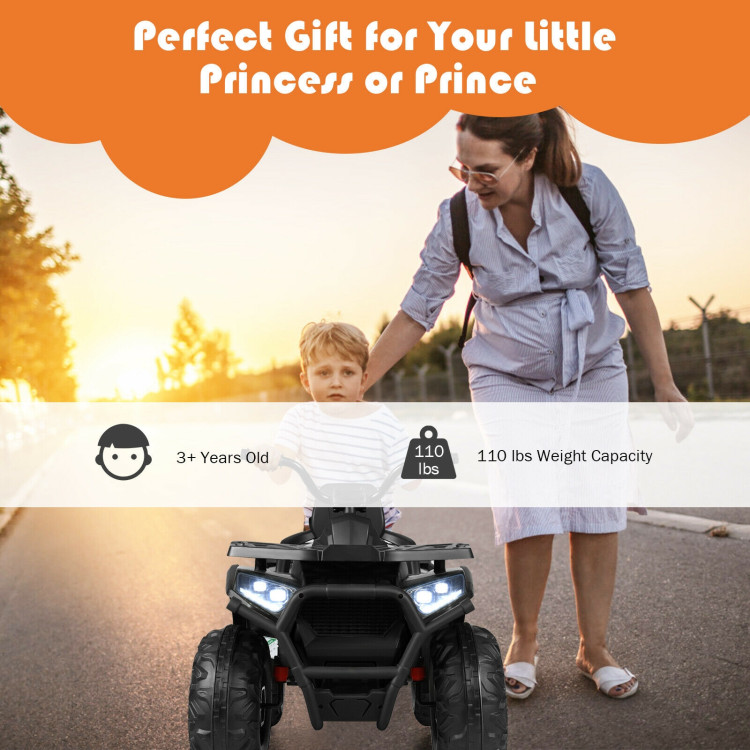 12 V Kids Electric 4-Wheeler ATV Quad with MP3 and LED Lights-BlackCostway Gallery View 11 of 12