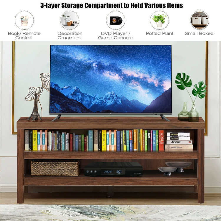 3-Tier TV Stand Console Cabinet for TV's up to 45 Inch with Storage Shelves-WalnutCostway Gallery View 2 of 12
