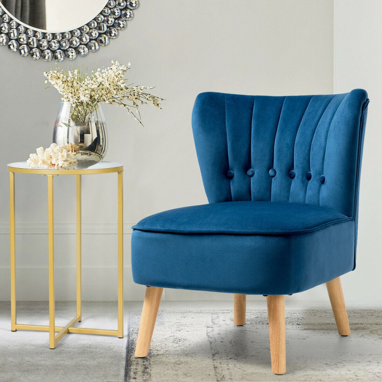 Armless Accent Chair Tufted Velvet Leisure Chair-BlueCostway Gallery View 4 of 12