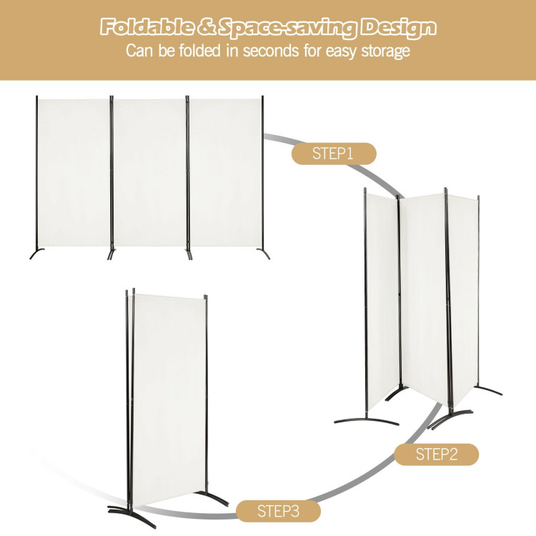 3-Panel Room Divider Folding Privacy Partition Screen for Office Room-WhiteCostway Gallery View 6 of 12
