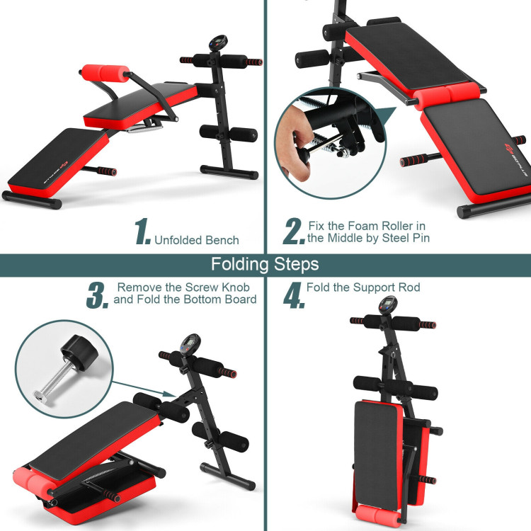 Adjustable Sit Up Bench with LCD Monitor-RedCostway Gallery View 7 of 8