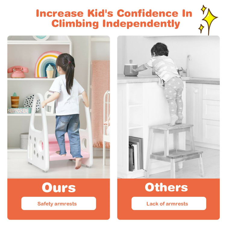 Kids Step Stool Learning Helper with Armrest for Kitchen Toilet Potty Training-PinkCostway Gallery View 13 of 13