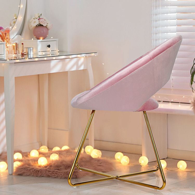 Set of 2 Comfy Cute Upholstered Vanity Desk Chair with Metal Legs-PinkCostway Gallery View 3 of 12
