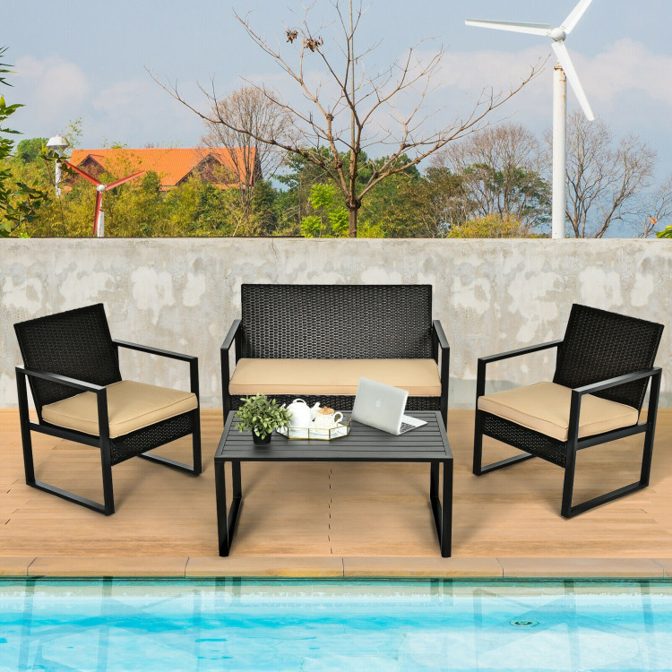 4 Pieces Patio Rattan Furniture Set with Seat Cushions and Coffee TableCostway Gallery View 1 of 11