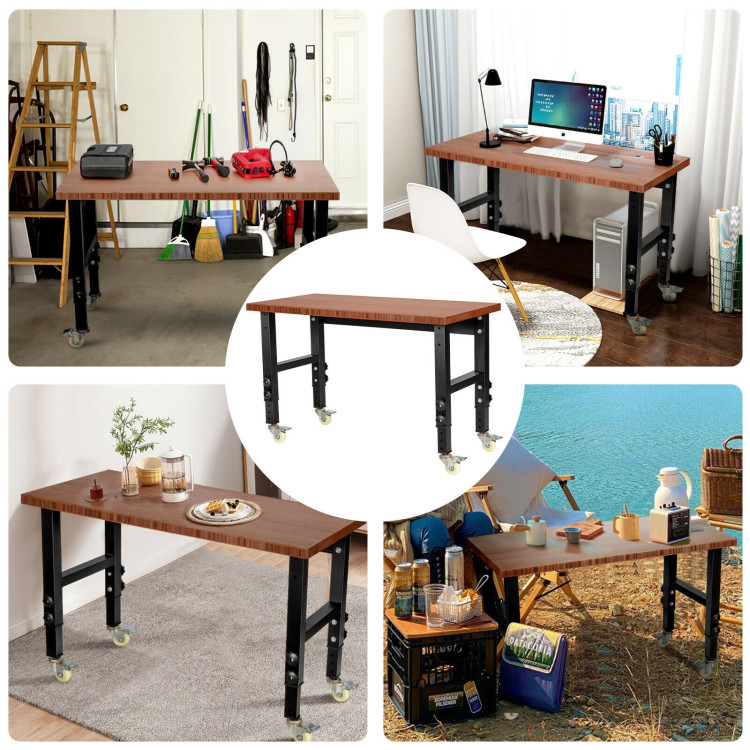 48"×24" Adjustable Height Mobile Workbench with Caster-CoffeeCostway Gallery View 6 of 13