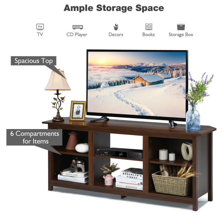 2 Tier Farmhouse Universal TV Stand for TV's up to 65 Inch Flat Screen-BrownCostway Gallery View 6 of 13
