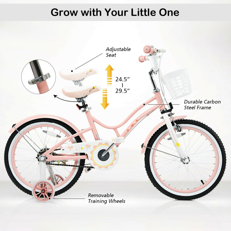18 Inch Kids Adjustable Bike Toddlers with Training Wheels-PinkCostway Gallery View 8 of 12