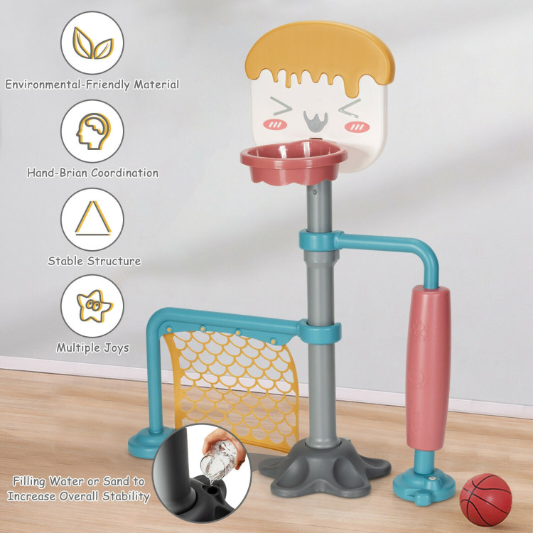 3-in-1 Height Adjustable Basketball Stand Set with Soccer and RollerCostway Gallery View 8 of 11