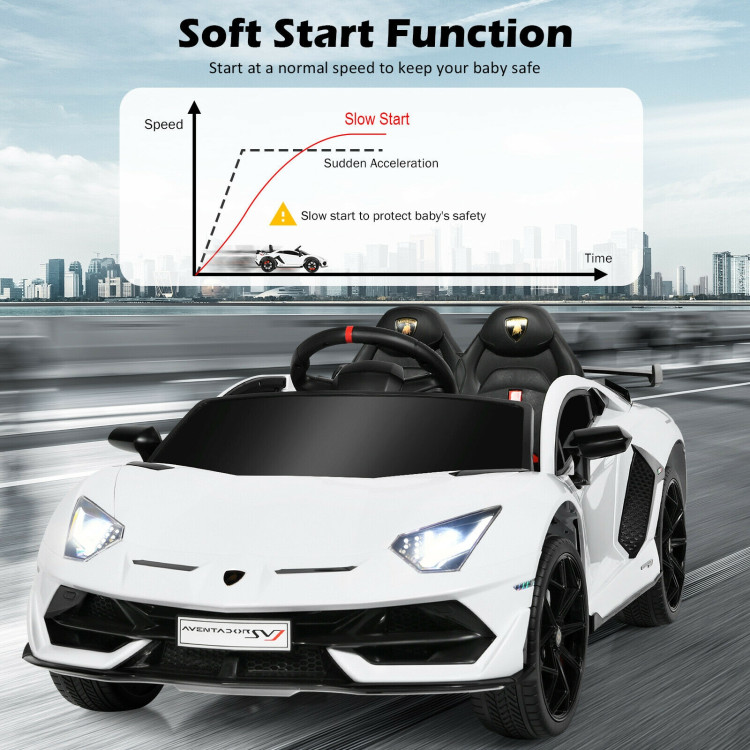 12 V Licensed Lamborghini SVJ RC Kids Ride On Car with Trunk and Music-WhiteCostway Gallery View 10 of 12