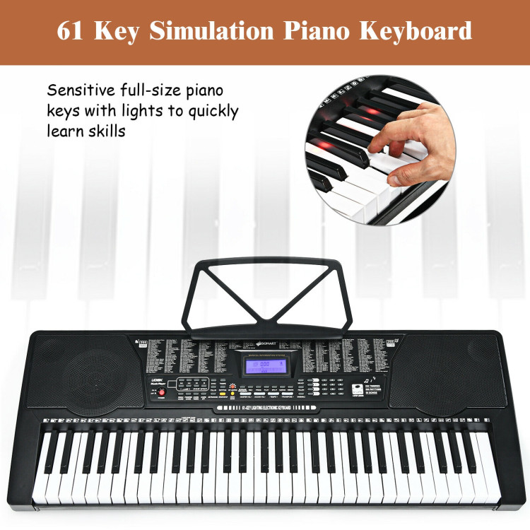 61-Key Electronic Keyboard Piano with Lighted Keys and BenchCostway Gallery View 9 of 12