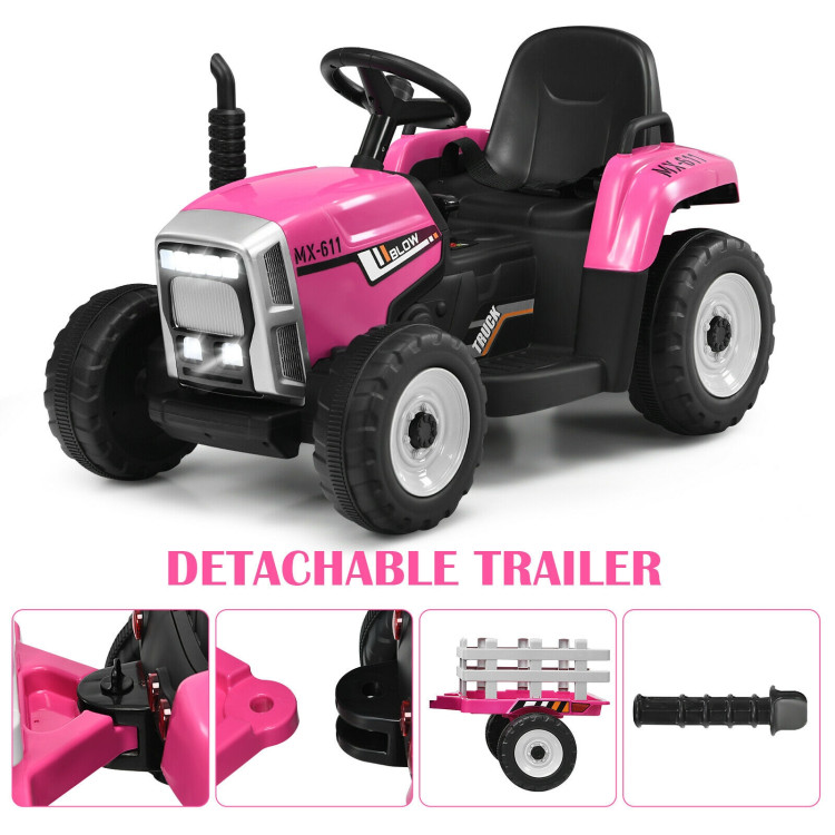 12V Ride on Tractor with 3-Gear-Shift Ground Loader for Kids 3+ Years Old-PinkCostway Gallery View 11 of 11