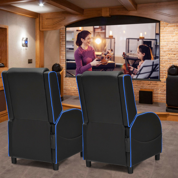 Massage Gaming Recliner Chair with Headrest and Adjustable Backrest for Home Theater-BlueCostway Gallery View 6 of 12