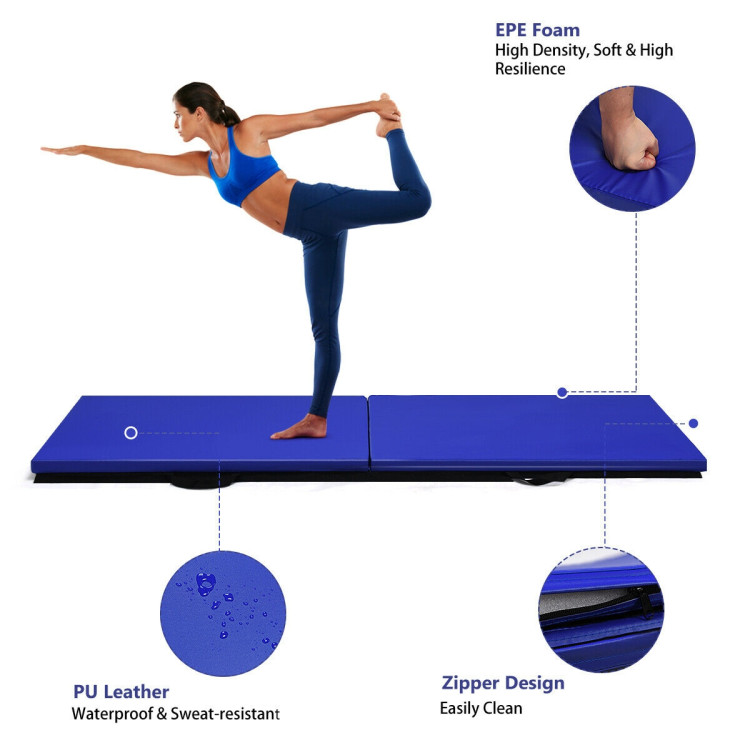 6 x 2 Feet Gymnastic Mat with Carrying Handles for Yoga-BlueCostway Gallery View 5 of 6