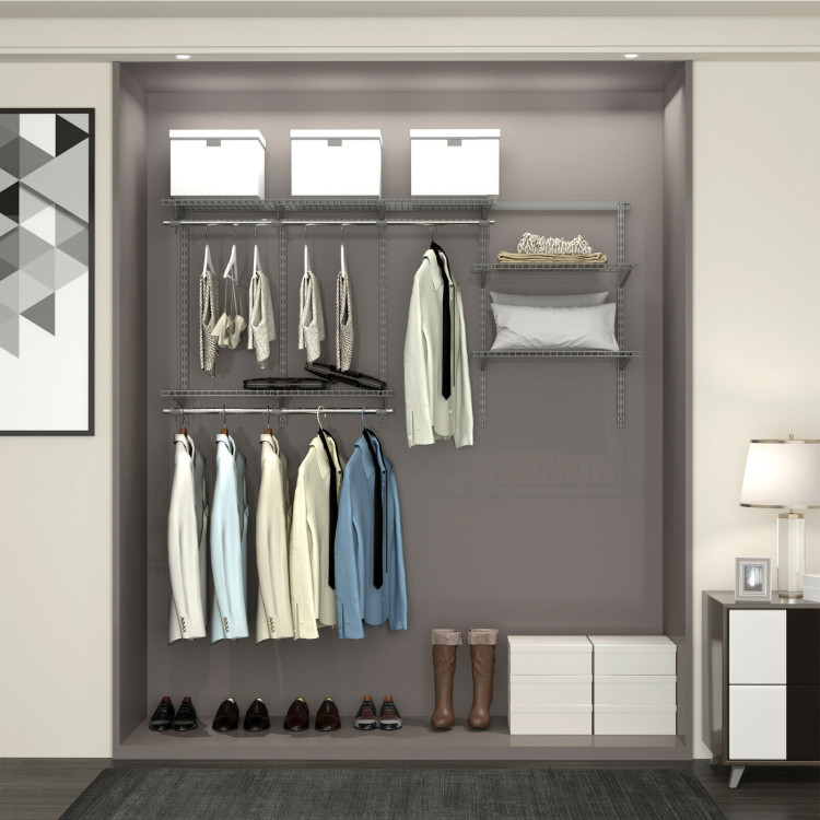 3 to 6 Feet Wall-Mounted Closet System Organizer Kit with Hang Rod-GrayCostway Gallery View 2 of 12