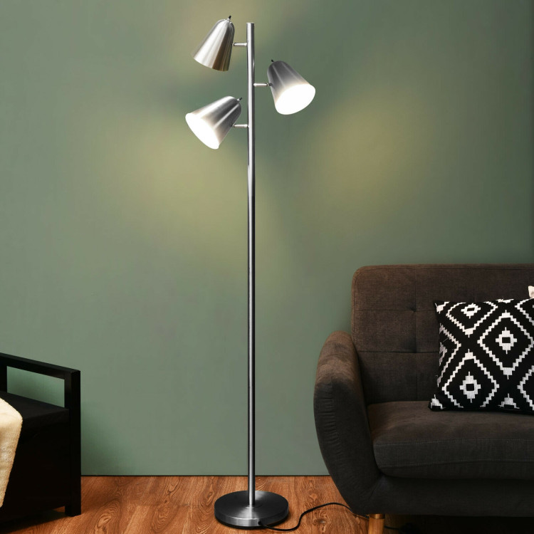 64 Inch 3-Light LED Floor Lamp Reading Light for Living Room Bedroom-SilverCostway Gallery View 8 of 11