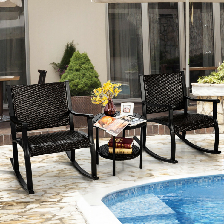 3 Pieces Patio Rattan Furniture Set with Coffee Table and Rocking ChairsCostway Gallery View 7 of 12