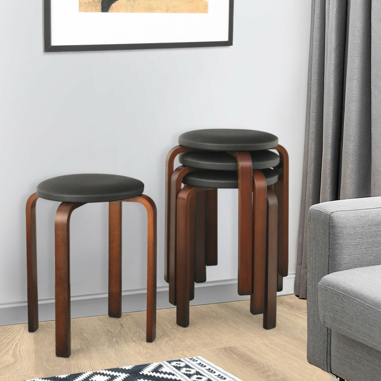 Set of 4 Bentwood Round Stool Stackable Dining Chairs with Padded Seat-BlackCostway Gallery View 7 of 12