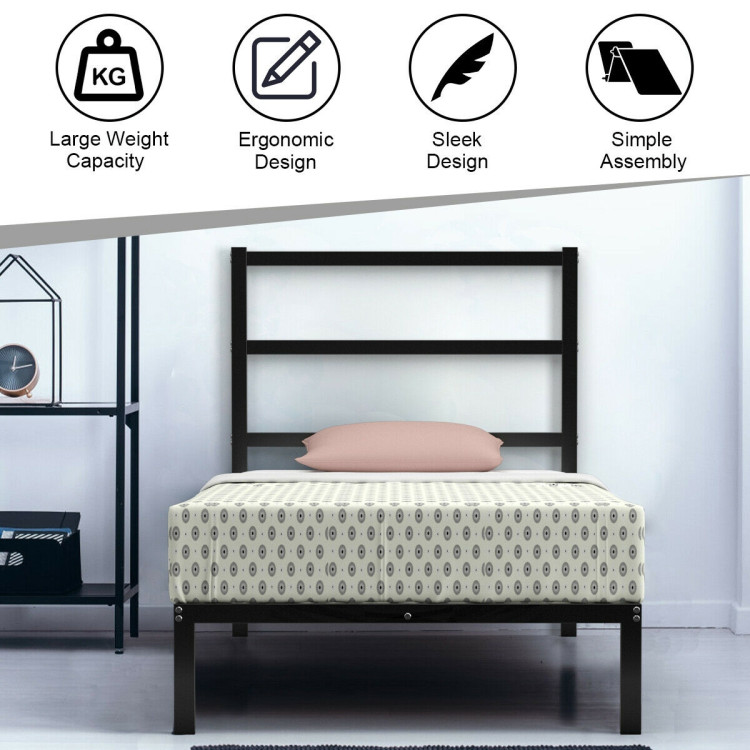 Twin/Full/Queen Size Metal Bed Platform Frame with Headboard-Twin SizeCostway Gallery View 2 of 12