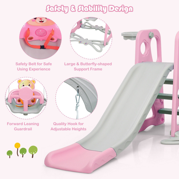 3 in 1 Toddler Climber and Swing Set Slide Playset-PinkCostway Gallery View 10 of 12