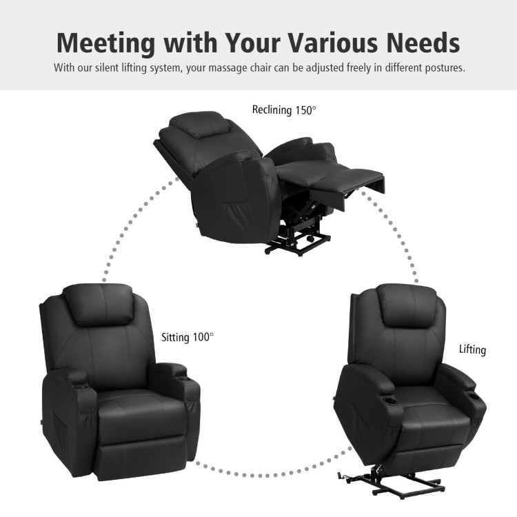 Electric Lift Recliners for Elderly, Black PU Leather Lift