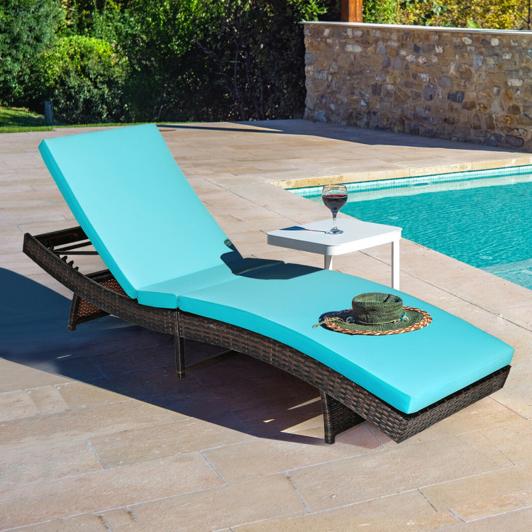 Patio Folding Adjustable Rattan Chaise Lounge Chair with Cushion-TurquoiseCostway Gallery View 7 of 12