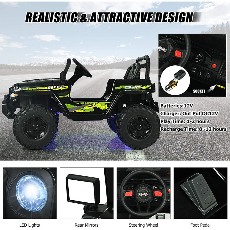 12V Kids Ride-on Jeep Car with 2.4 G Remote Control-BlackCostway Gallery View 5 of 7