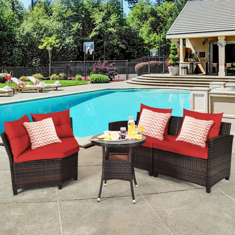 4 Pieces Outdoor Cushioned Rattan Furniture Set-RedCostway Gallery View 6 of 12