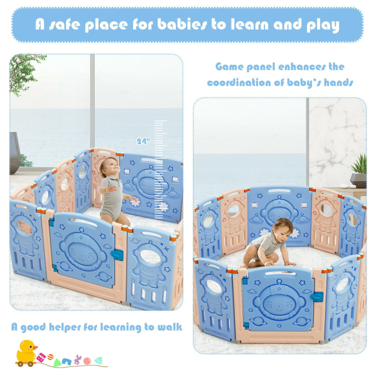 14-Panel Foldable Playpen Kids Activity Center with Lockable DoorCostway Gallery View 8 of 13
