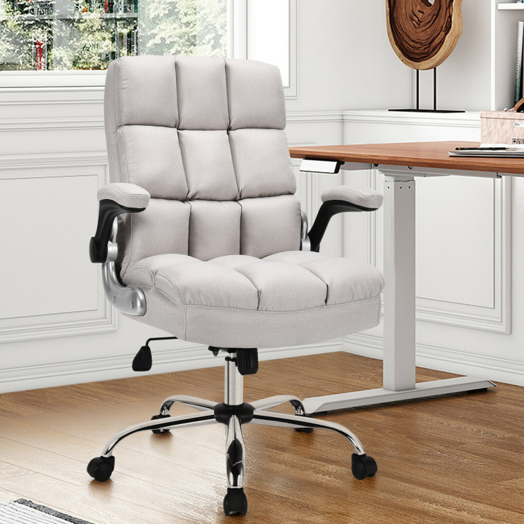 Adjustable Swivel Office Chair with High Back and Flip-up Arm for Home and Office-BeigeCostway Gallery View 6 of 13