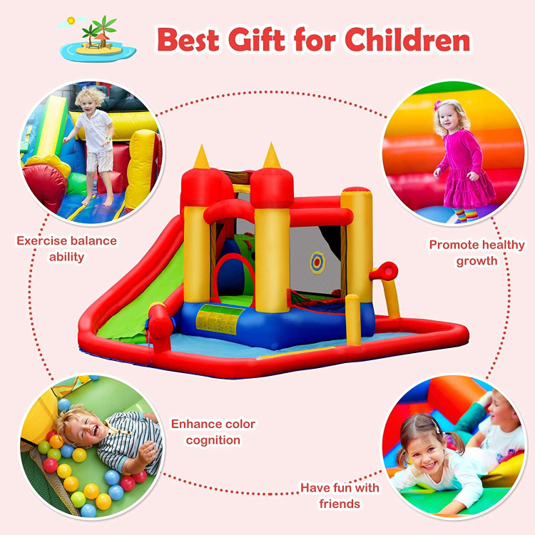 Inflatable Water Slide Jumper Bounce House with Ocean Ball without BlowerCostway Gallery View 5 of 8