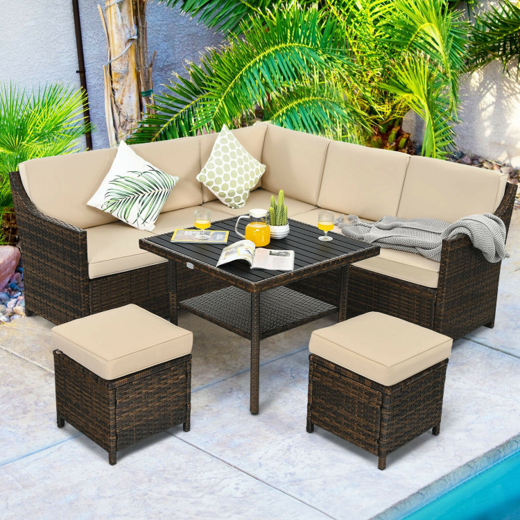 6 Pieces Patio Rattan Dining Sofa Funiture SetCostway Gallery View 7 of 12