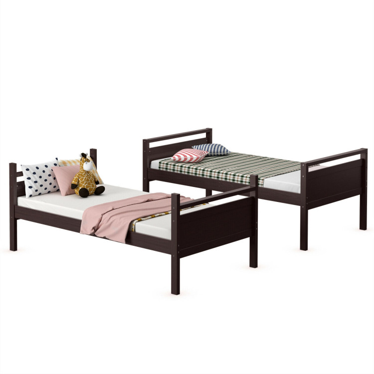 Twin Over Twin Bunk Bed Convertible 2 Individual Beds Wooden -EspressoCostway Gallery View 3 of 7