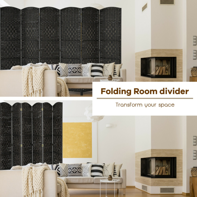 6.5Ft 6-Panel Weave Folding Fiber Room Divider Screen-BlackCostway Gallery View 10 of 12