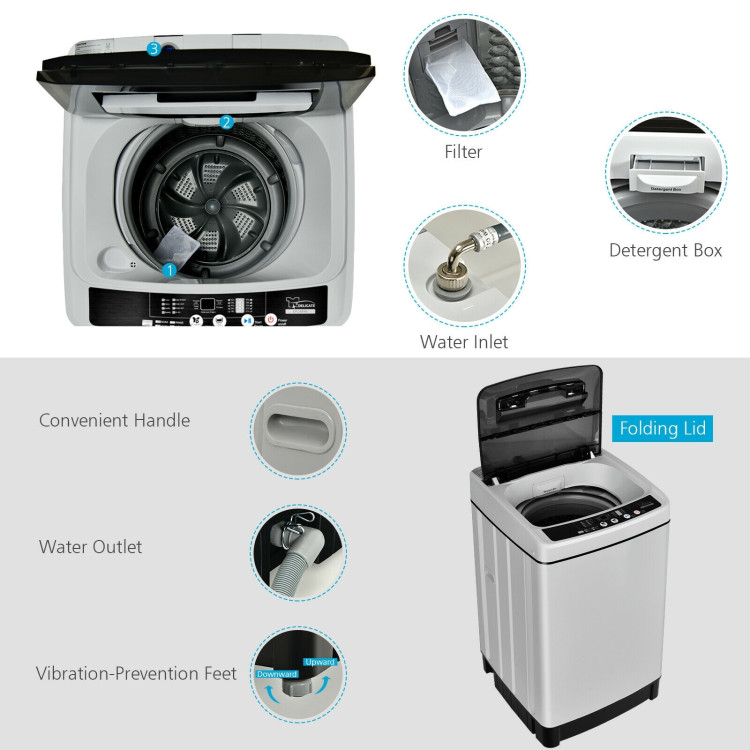Full-Automatic Washing Machine 1.5 Cubic Feet 11 LBS Washer and Dryer-GrayCostway Gallery View 9 of 11
