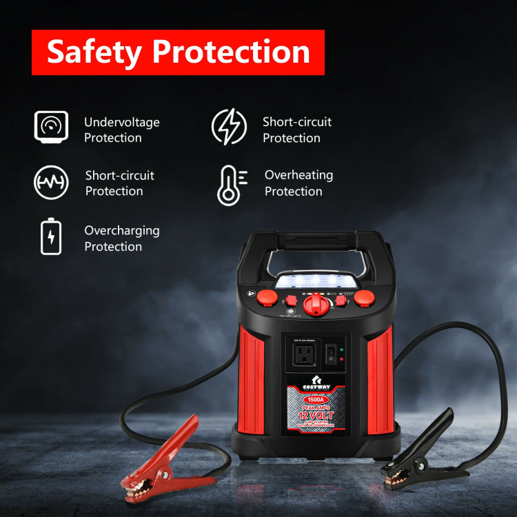 Jump Starter Air Compressor Power Bank Charger with LED Light and DC OutletCostway Gallery View 8 of 13