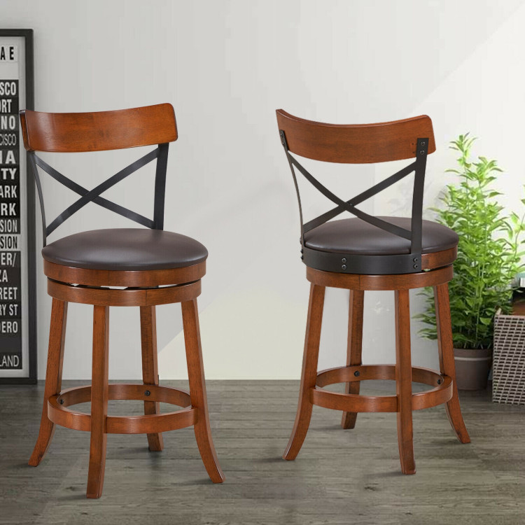Set of 2 Bar Stools 360-Degree Swivel Dining Bar Chairs with Rubber Wood Legs-25 inchCostway Gallery View 12 of 12