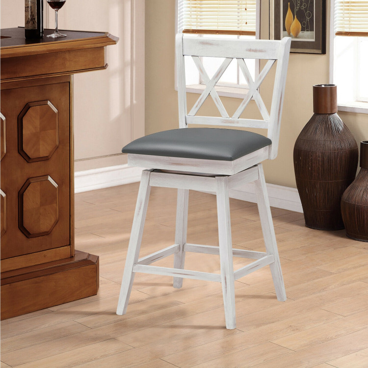 2 Pieces 24 Inch Swivel Counter Height Barstool Set with Rubber Wood Legs-WhiteCostway Gallery View 7 of 11