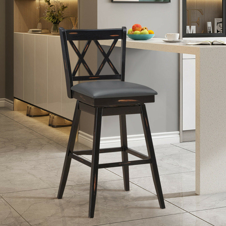 2 Pieces 29 Inches Swivel Counter Height Barstool Set with Rubber Wood Legs-BlackCostway Gallery View 7 of 11