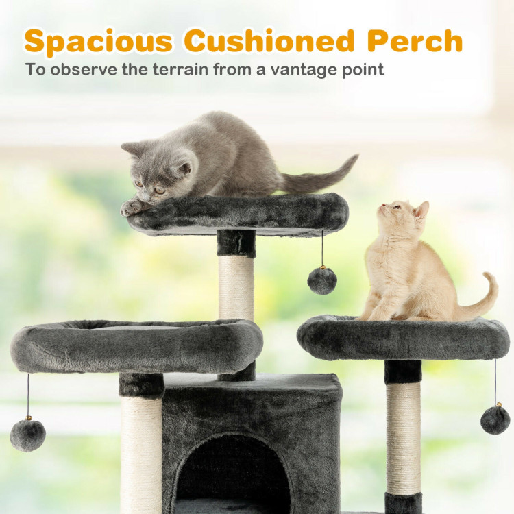 67 Inch Multi-Level Cat Tree with Cozy Perches Kittens Play House-Dark GrayCostway Gallery View 3 of 12