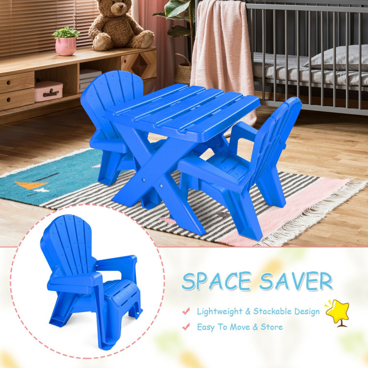 3-Piece Plastic Children Table Chair Set-BlueCostway Gallery View 11 of 12