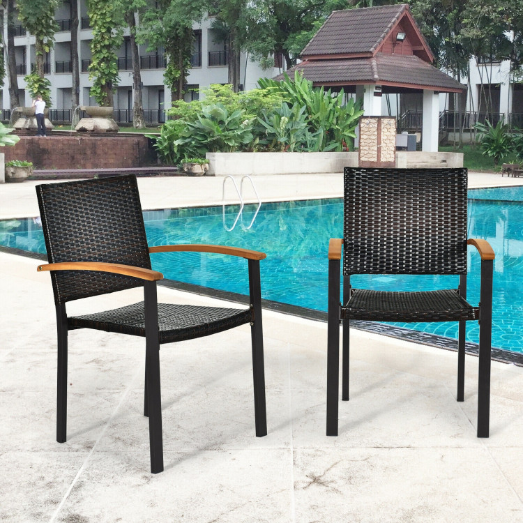 Set of 4 Outdoor Patio PE Rattan Dining Chairs with Powder-coated Steel FrameCostway Gallery View 7 of 12