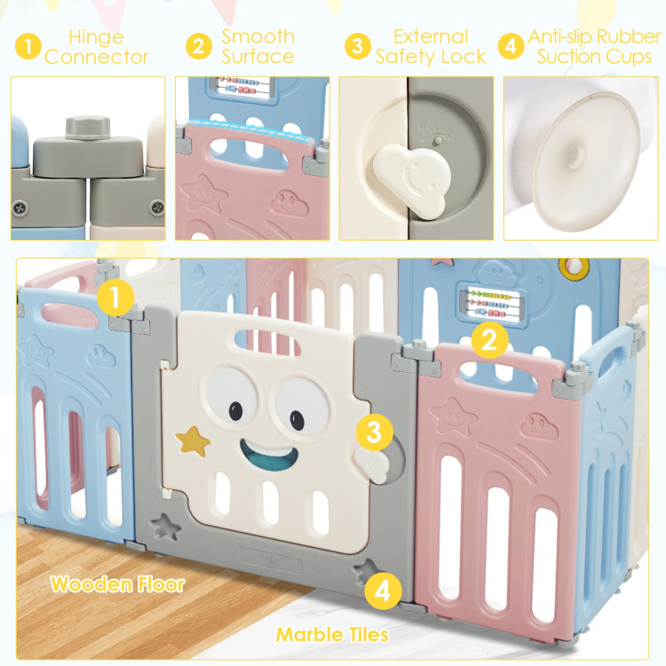 14-Panel Foldable Baby Playpen Kids Activity Centre-MulticolorCostway Gallery View 5 of 8