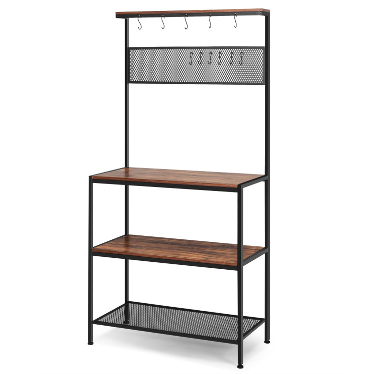 4-Tier Kitchen Rack Stand with Hooks and Mesh PanelCostway Gallery View 7 of 12