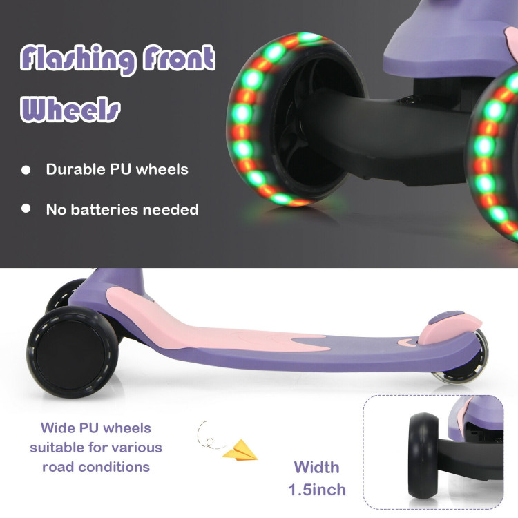 2-in-1 Kids Kick Scooter with Flash Wheels for Girls and Boys from 1.5 to 6 Years Old-PurpleCostway Gallery View 10 of 10