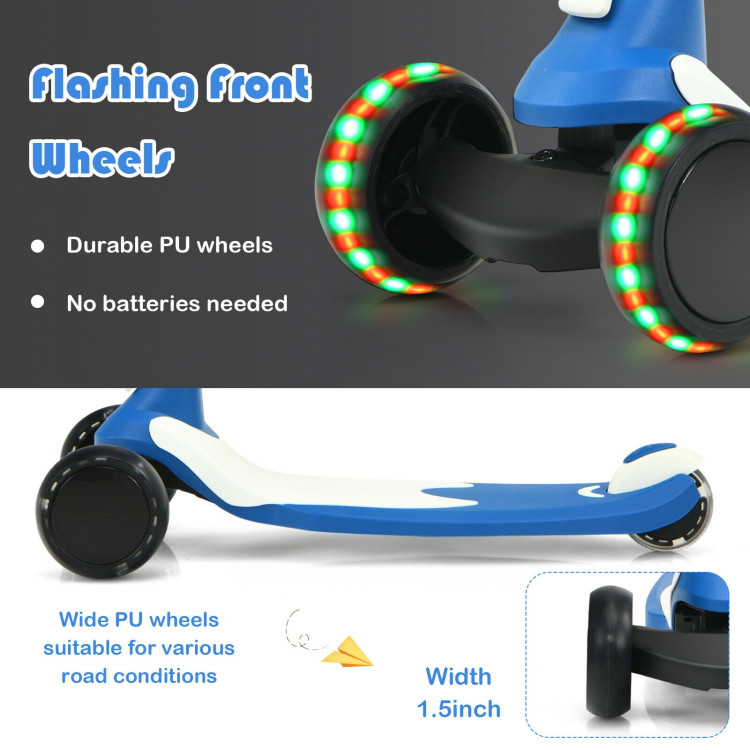 2-in-1 Kids Kick Scooter with Flash Wheels for Girls and Boys from 1.5 to 6 Years Old-BlueCostway Gallery View 10 of 10