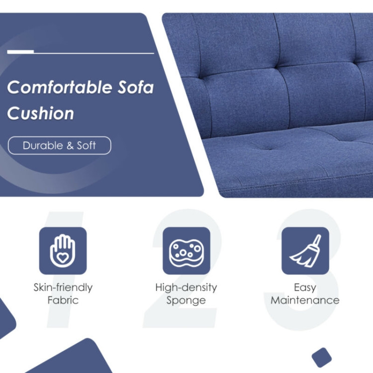 3 Seat Convertible Linen Fabric Futon Sofa with USB and Power Strip-BlueCostway Gallery View 2 of 12