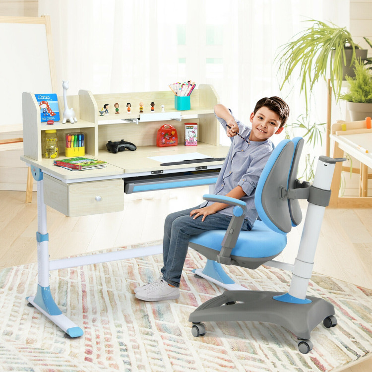 Kids Adjustable Height Depth Study Desk Chair with Sit-Brake Casters-BlueCostway Gallery View 7 of 12
