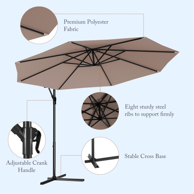 10 Feet Patio Outdoor Sunshade Hanging Umbrella without Weight BaseCostway Gallery View 8 of 40